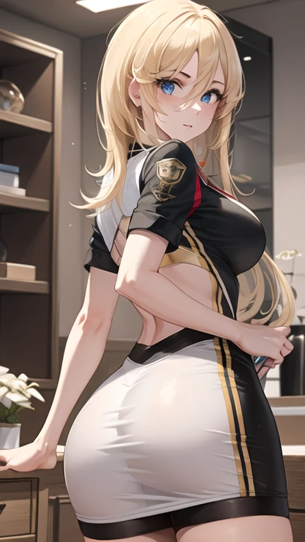obra maestra, mejor calidad, high resolution, pelo largo, 1 chica, solo, bismarck, una mujer vestida de BMR negro_Uniforme sosteniendo una espada, Medalla en el hombro izquierdo, hasta_tiene, guante blanco,