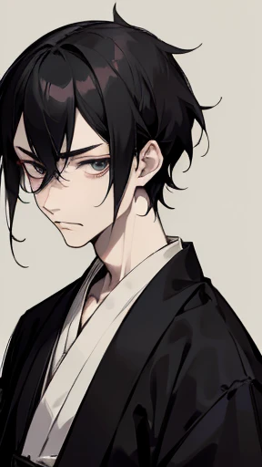 Black kimono from the Taisho period、(Pale-faced man)、(A handsome man who is emaciated due to illness)、Upper Body、Black Hair、looking at the camera、Sad face
