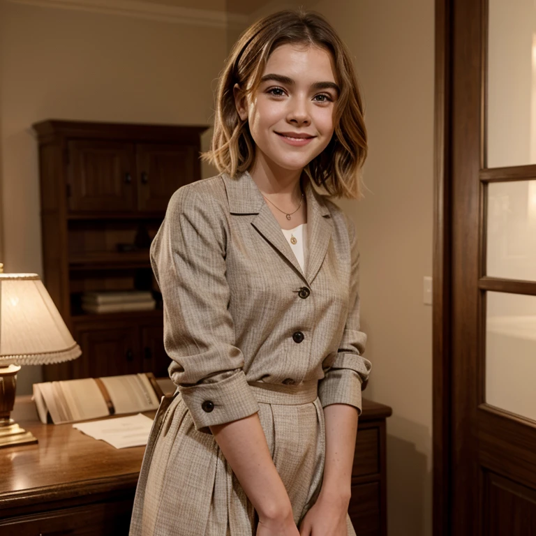 Kiernan Shipka dressed in elegant clothes and smiling