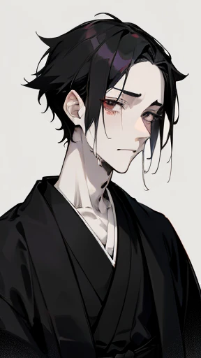 Black kimono from the Taisho period、(Pale-faced man)、(A handsome man who is emaciated due to illness)、Upper Body、Black Hair、looking at the camera、Crying face
