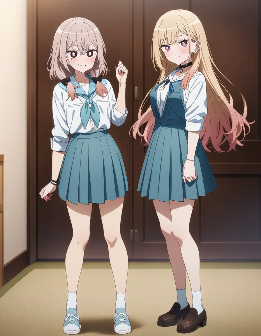 masterpiece, best quality, very aesthetic, absurdres, 2girl, kitagawa marin, inui sajuna, sono bisque doll wa koi wo suru, key visual, highly detailed, looking at viewer, full body