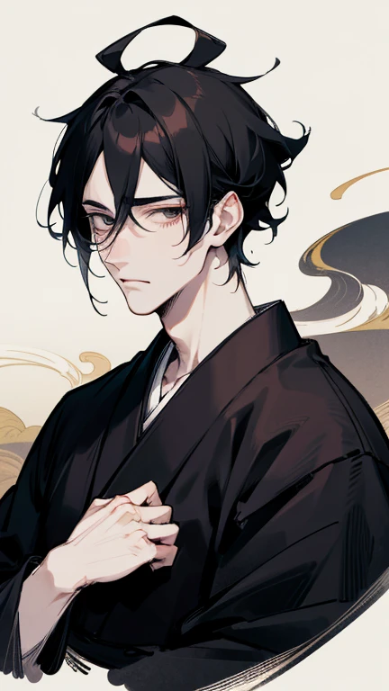 Black kimono from the Taisho period、(Pale-faced man)、(A handsome man who is emaciated due to illness)、Upper Body、Black Hair、looking at the camera、I am going to cry