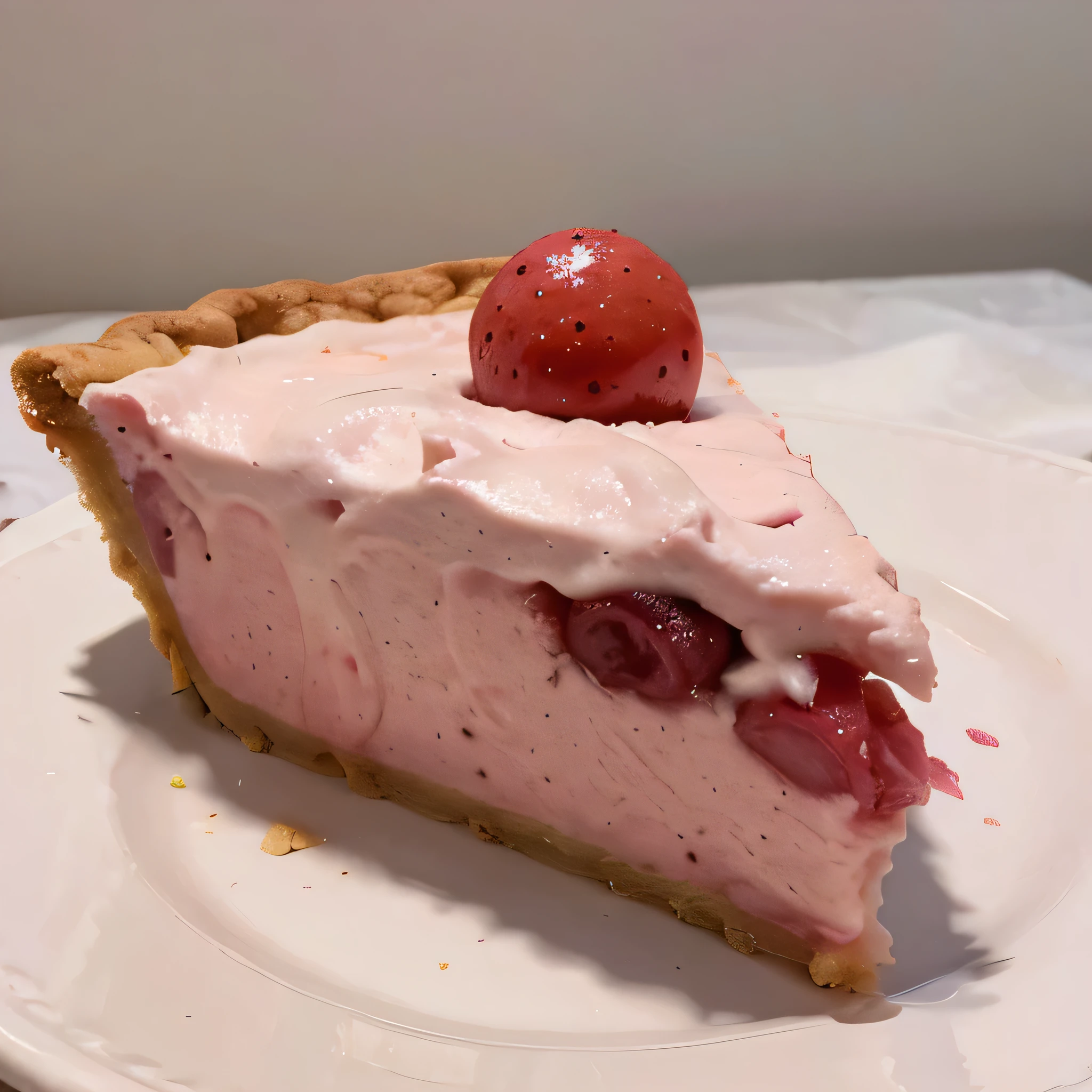Uma torta com uma bola rosa de um lado