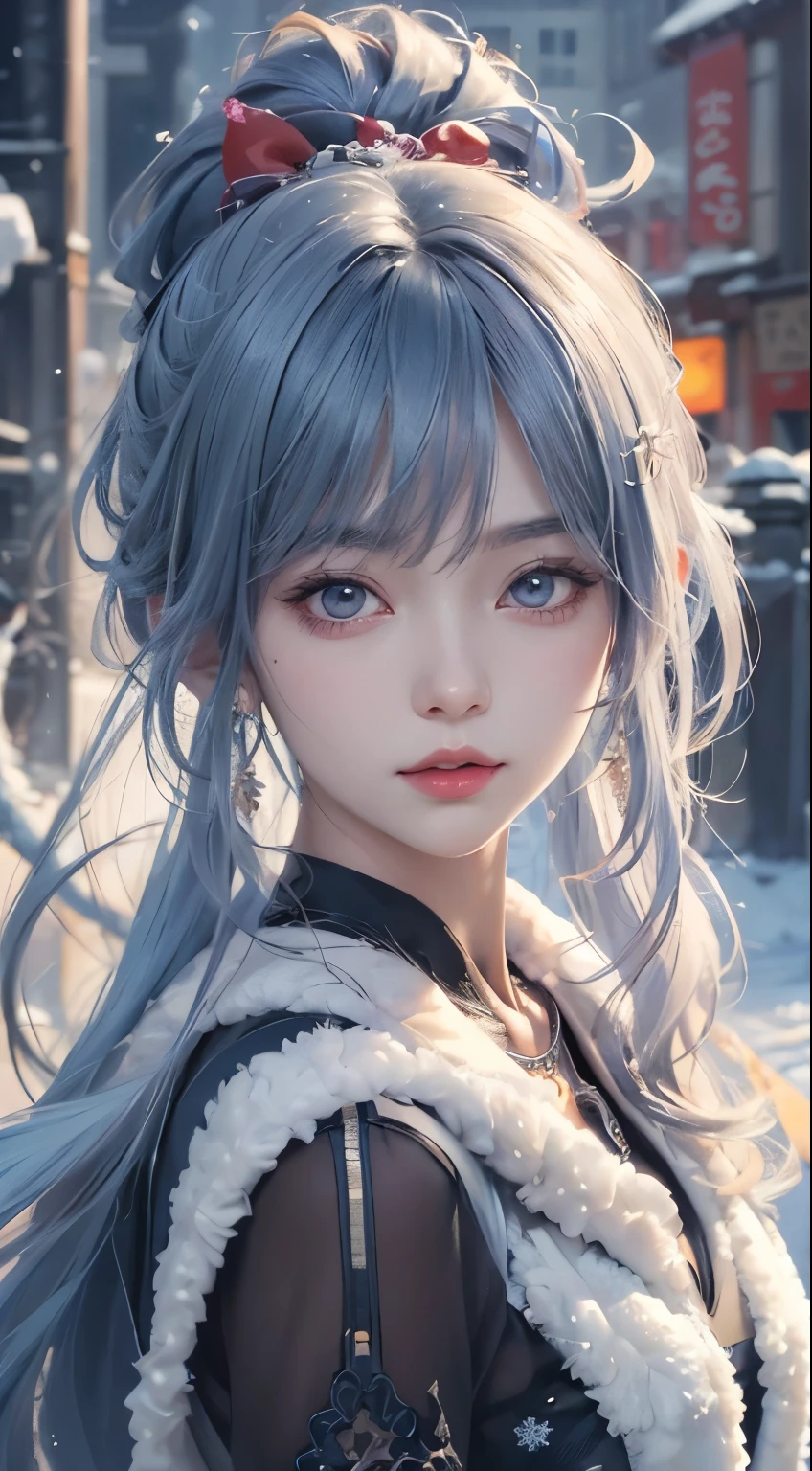 Anime girl with long hair and blue eyes in winter scene, Gurwitz-style artwork, Gurwitz, Beautiful anime portrait, Stunning anime face portraits, Anime style 4k, Detailed digital animation art, Detailed portrait of anime girl, guweiz on artstation pixiv, digital animation art, Guweiz in Pixiv ArtStation
