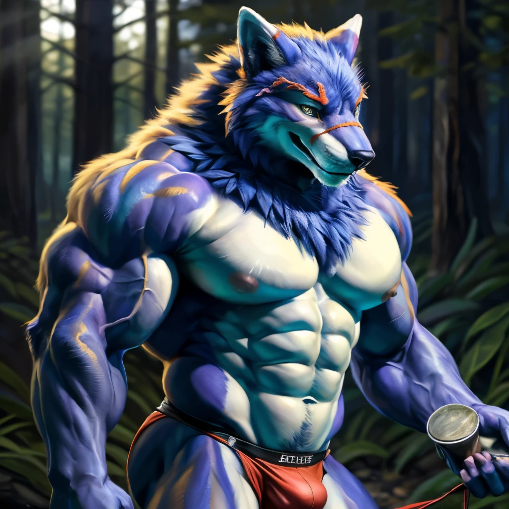 Machgaogamon, nipples, blue body, smug seductive face, topless, big bodybuilder body, muscular male, muscular, detailed muscles, detailed fur, bright fur, bright body, night, bulge, detailed face, high detailed, high resolution, underwear, high quality, detailed eyes, detailed background, forest background, detailed muscular abs, huge muscular pecs, huge muscular biceps, thick muscular thighs, anthro, loincloth, male, manly, masculine, full portrait, by bomb, by chunie, by bruteandbrawn, by personalami, by kenket, (intricate, high detail, film photography, soft focus, RAW candid cinema, photorealism, realistic, photorealistic, analog style, subsurface scattering, masterpiece, best quality, ultra realistic, 8k)