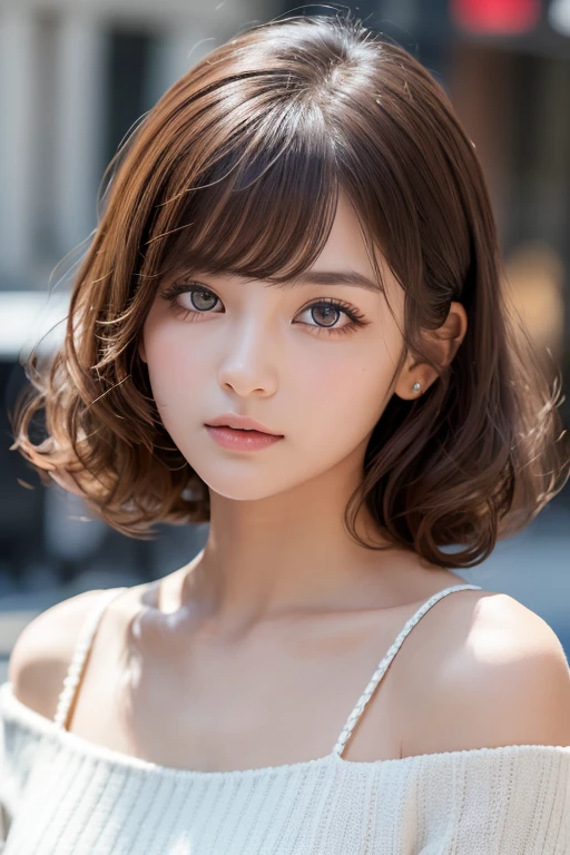 One Girl, (Beautiful girl, Delicate girl:1.3), (24-years-old:1.3),
break, (Off the shoulder, White knit oversized dress, )、
break, (Street Snap:1.2),
break, Very beautiful eyes, (Symmetrical eyes:1.3),
break, Small breasts, Brown eyes, Parted bangs, Brown Hair, (Curly Hair:1.2), (Upper teeth, The best smile:0.2),
break, (Eye and facial details:1.0),
break, (masterpiece, highest quality, Super detailed, Detailed face, 8k)