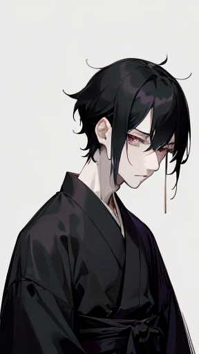 Black kimono from the Taisho period、（Pale-faced man）、（A handsome man who is emaciated due to illness）、Upper Body、Black Hair、（looking at the camera）、sad,mournful,despairing