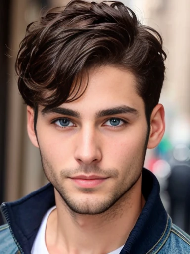 30-year-old sephardi jew man Badass perfect with blue eyes, short brown hair. focus on face