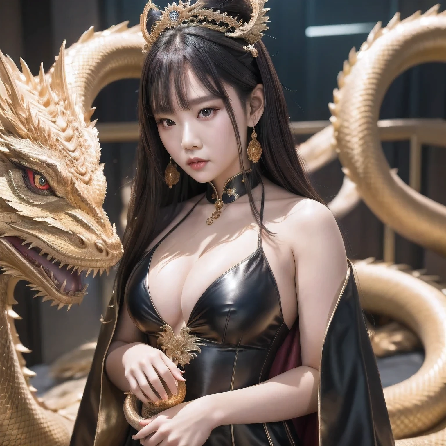 there is a schoolgirl in a black and white dress with a snake on her head, the dragon girl portrait, a beautiful fantasy empress, ruan j i a and art germ, r o s s t ran 8 k, w lop and r o s s t ran, r os s tran and wlop, 4 k detail fantasy, i u lee ji- eun as a super villain, unreal engine render + a goddess(((schoolgirl)))araffe schoolgirl in a gold dress posing next to a large dragon,schoolgirl, masayoshi suto and artgerm, the dragon girl portrait, realistic young gravure idol, 8 k artgerm bokeh, young sensual schoolgirl idol, schoolgirl live-action movie, schoolgirl goddess, a beautiful fantasy empress,((goddess))