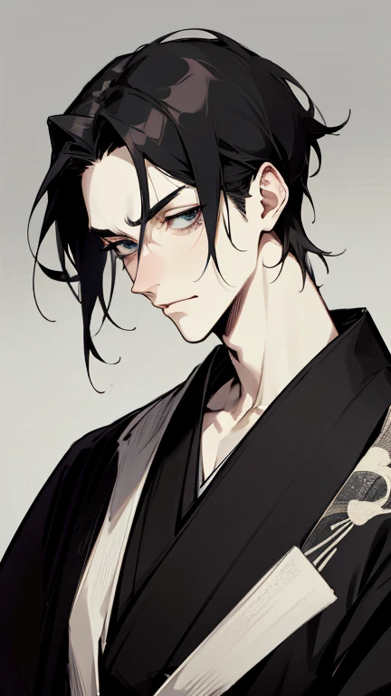 Black kimono from the Taisho period、(Pale-faced man)、(A handsome man who is emaciated due to illness)、Upper Body、Black Hair、(looking at the camera)、mournful,despairing