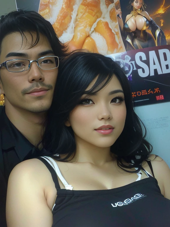 there is a man and a woman posing for a picture, using black ligerie, big breast ((hot and sexy ligerie)), wpol and sarasti, with her long, picture, masayoshi suto and artgerm, tyler edlin and natasha tan, scandy and arender, foto, hi - res scan, hi-res scan