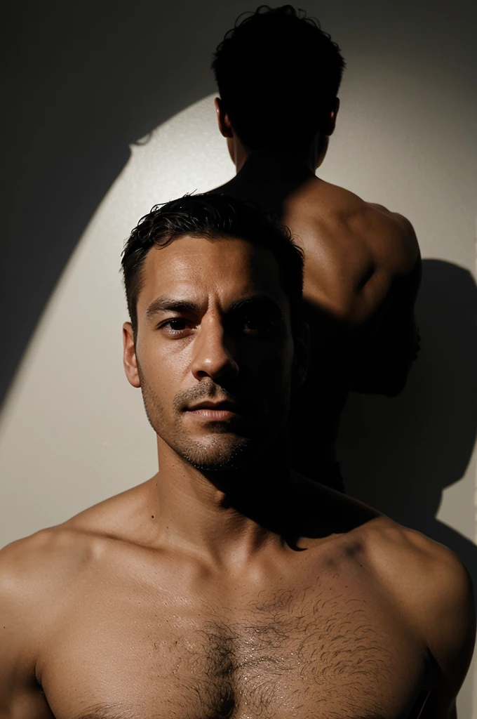 Book cover with image of a man looking backwards, with shadow gradient on parts of the body