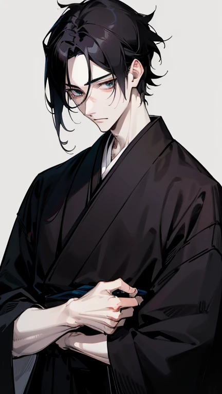 Black kimono from the Taisho period、（Pale-faced man）、（A handsome man who is emaciated due to illness）、Upper Body、Black Hair、looking at the camera、I am going to cry