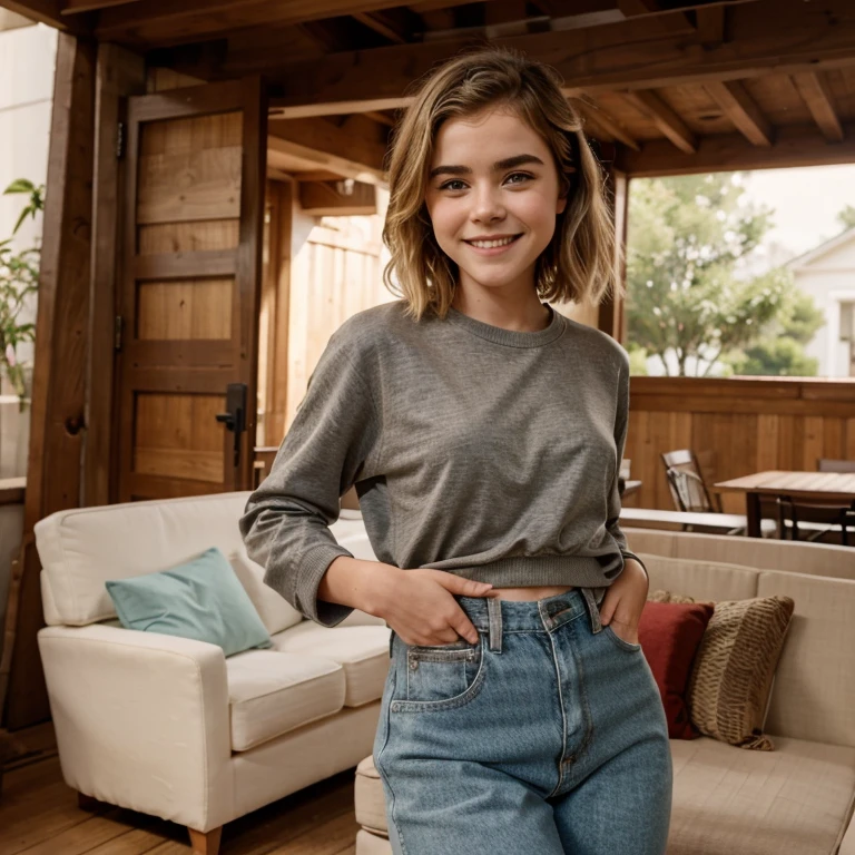 Kiernan Shipka dressed in sexy casual clothes and smiling