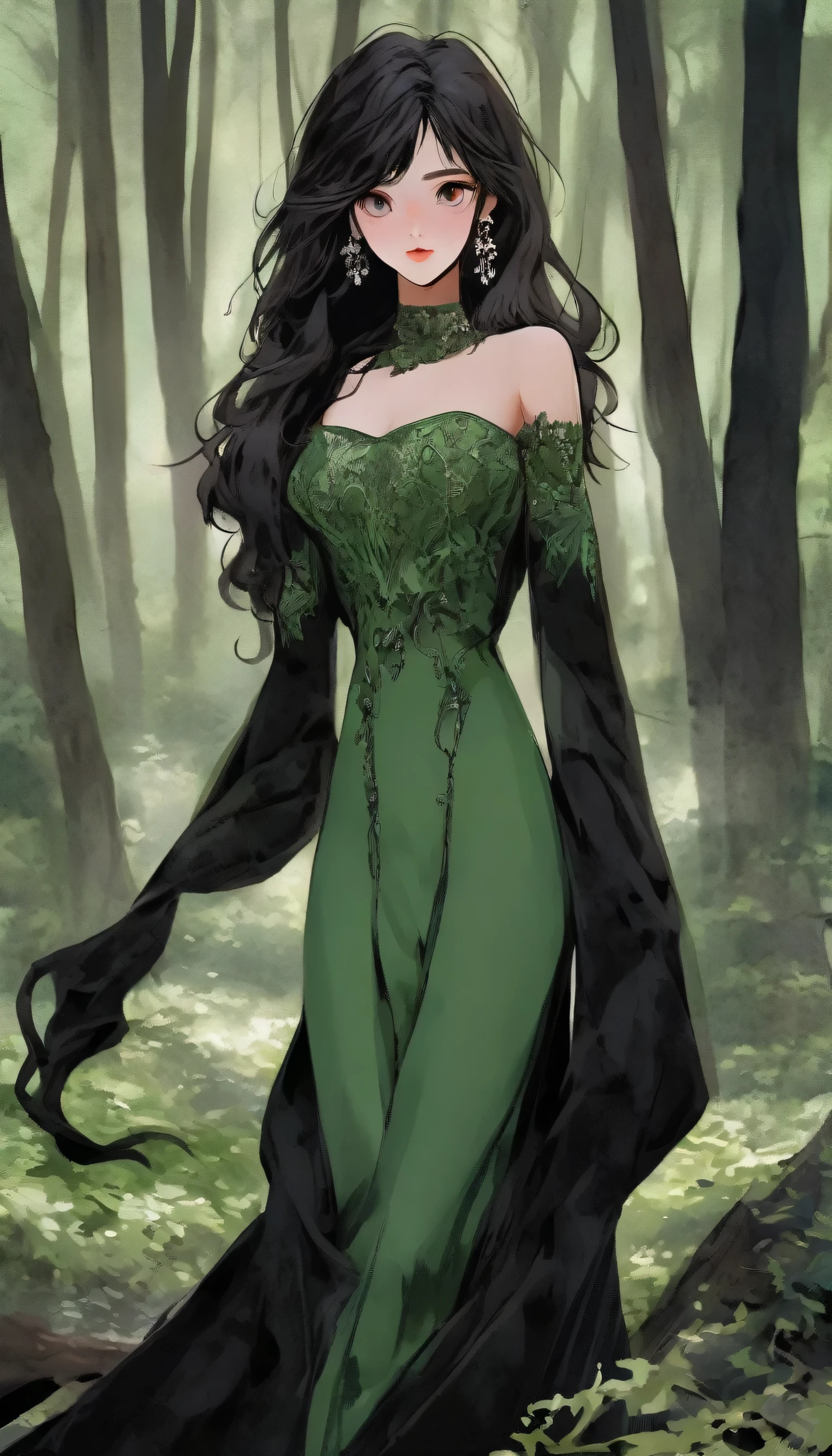 Chica
Ojos verdes
Pelo oscura negro largo
Piel de porcelana
Vestido blanco delicado de una piesa de ceda
Descalza
En un bosque
Cuerpo entero,
mirada tranquila
Sonriente
Anine