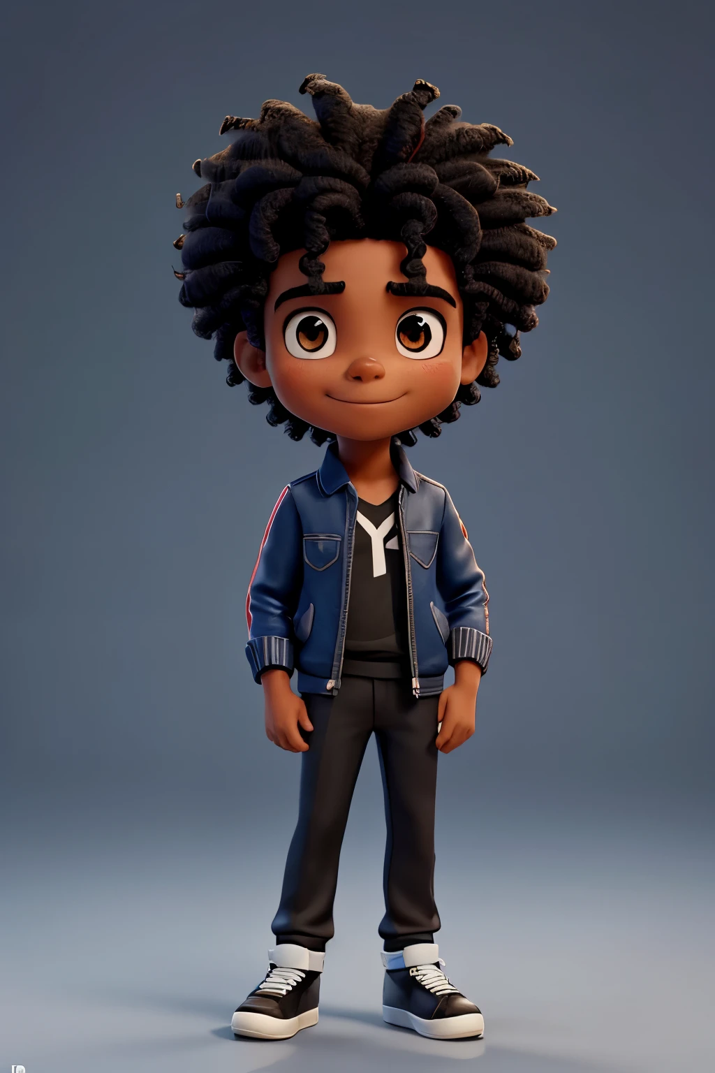 Um jovem negro com cabelos pretos enrolados, representing Michael Jackson's caricaturistic style, se desloca pelas rua enquanto realiza diferentes atividades. He is swimming in a pool, deslizando em uma sofisticada skateboard, Eating a sandwich, cozinhando uma padaria, descansando num banco, running your bike and walking your dog. Em todos esses momentos, ele apresenta uma grande sorriso brilhante, com dentes brancos brilhantes, que transmite