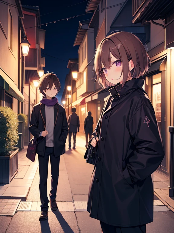 TakamoriNatsuki, alone, Have, Brown Hair, , blush, One girl, Street lamp post, short hair, wood, Purple eyes, Outdoor, One boy, Men's Center, otoko no ko,
((((masterpiece)))), expensive quality, very_expensive_solve, big_file size, Full Color