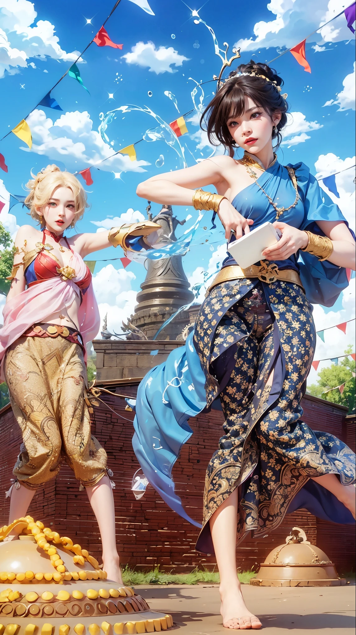 a close up of a 2 Girls ,blonde hair , big booobs , shadowbringers cinematic, 4 k detail fantasy, a beautiful fantasy empress, game cg, xianxia fantasy, xianxia hero, 2. 5 d cgi anime fantasy artwork, cinematic goddess close shot, ruan jia and artgerm, wow 4 k detail fantasy, hyperdetailed fantasy character