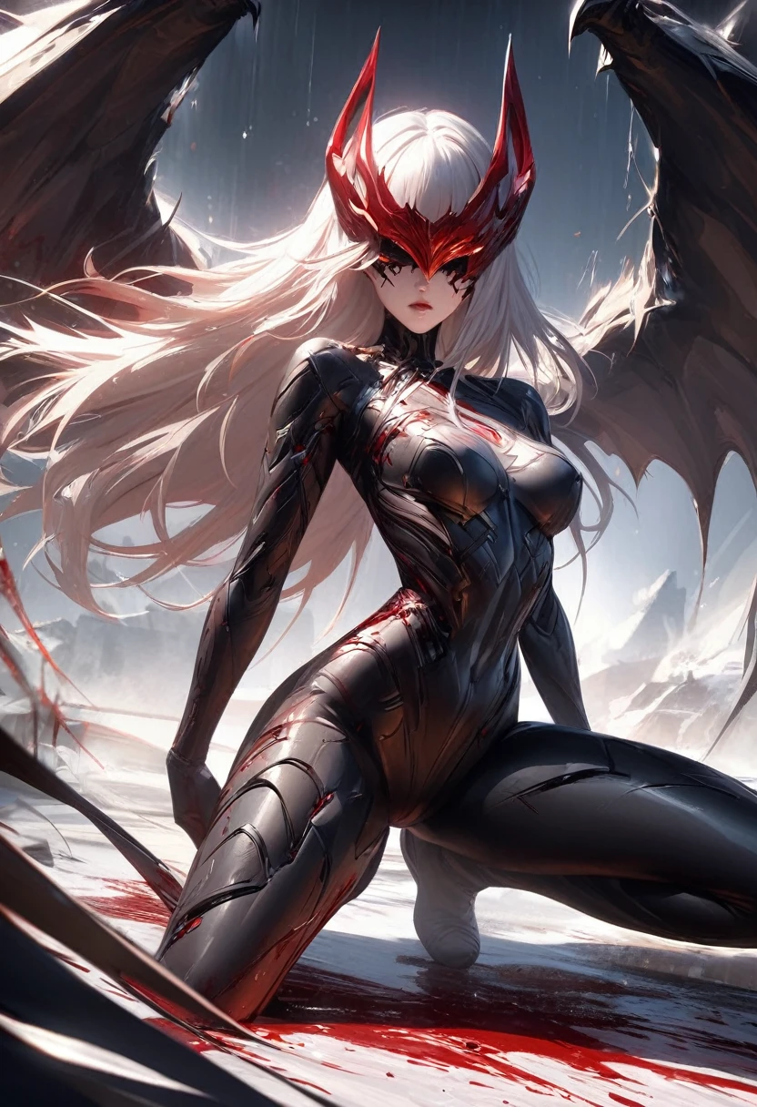Black,Chiaroscuro, Ray Tracing, light, Cowboy shooting, 8K, Yes, Super Detail, precise, best quality, The award-winning, The award-winning, A high resolution, masterpiece, High Detail,guweiz on artstation pixiv, Hot topics on artstation pixiv, 详细的number概念艺术, author:Yang Jie, 2. 5D CGI anime fantasy artwork,Ultra HD,8K ,Realistic skin texture,Chiaroscuro, Ray Tracing, light, 8K, Yes, Super Detail, precise, best quality, The award-winning, The award-winning, A high resolution, masterpiece, High Detail,in the snow,Clear,masterpiece, best quality, 8K, number, 1 girl, Solitary, stand up, Hair accessories, Red Eyes, Heartless expression, Blood-stained mechanical parts, electric wire, cable, Failure Effect, scary, Science fiction, Futuristic, The background is darker, Neon, cyberpunk characters, Surrealism, Strange, Disturbing, spine-chilling, scary, Western Metal,Red Eyes,发Black,Black色長手套,One-piece Pants,leggings,Highlight her graceful figure,将整个身体包裹stand up,Symbiote,((Sexy highlighted)),One-piece Pants,Red Eyes,Venom,发Black,Black色長手套,One-piece Pants,Black色一件,Blood red eyes,best quality, high resolution, Super detailed, Vivid texture, mask, Bangs,wear socks,tears,被Black色粘液覆盖