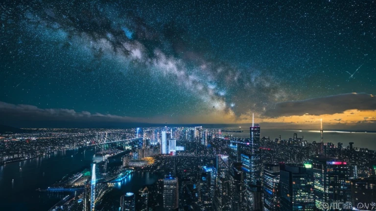 Milky Way, full moon, city night view,high image