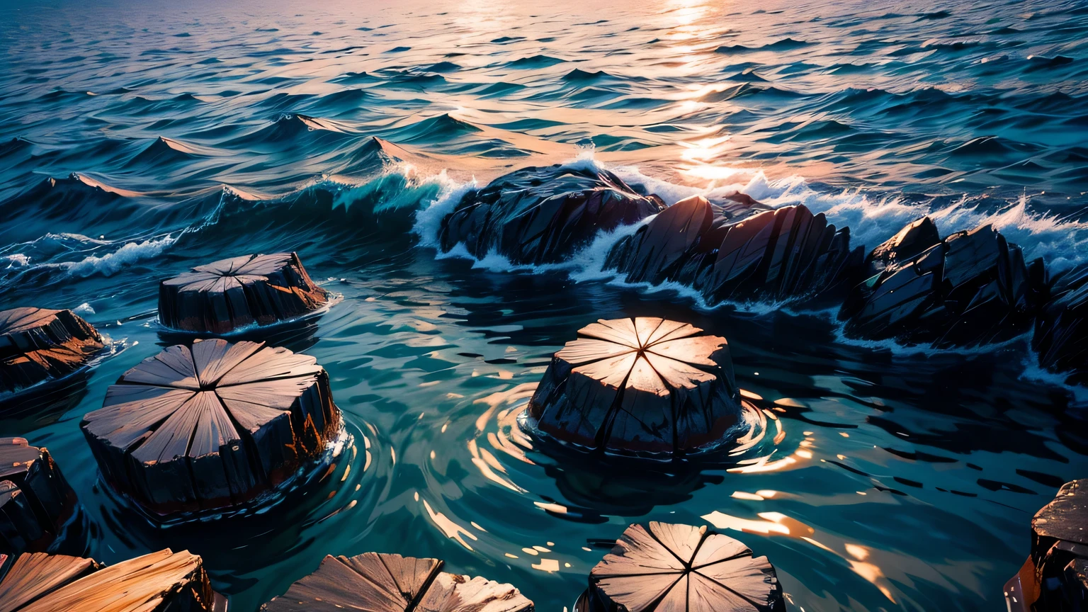 Sea stalls，Sunset，Crystal clear