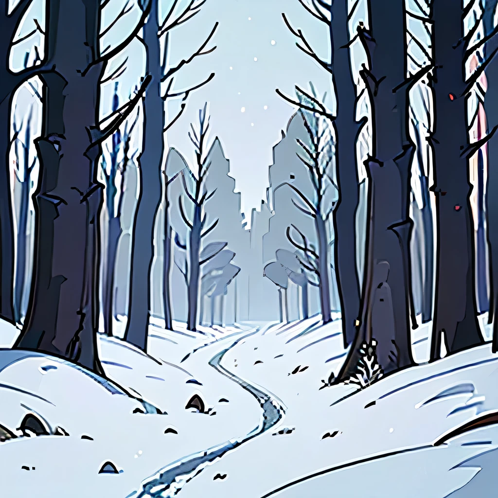 Foggy forest in heavy snow in winter，Scene illustration，,background technology, Magical realism style, Exquisite graphics，Finished Product，Industrial Drawing，No characters