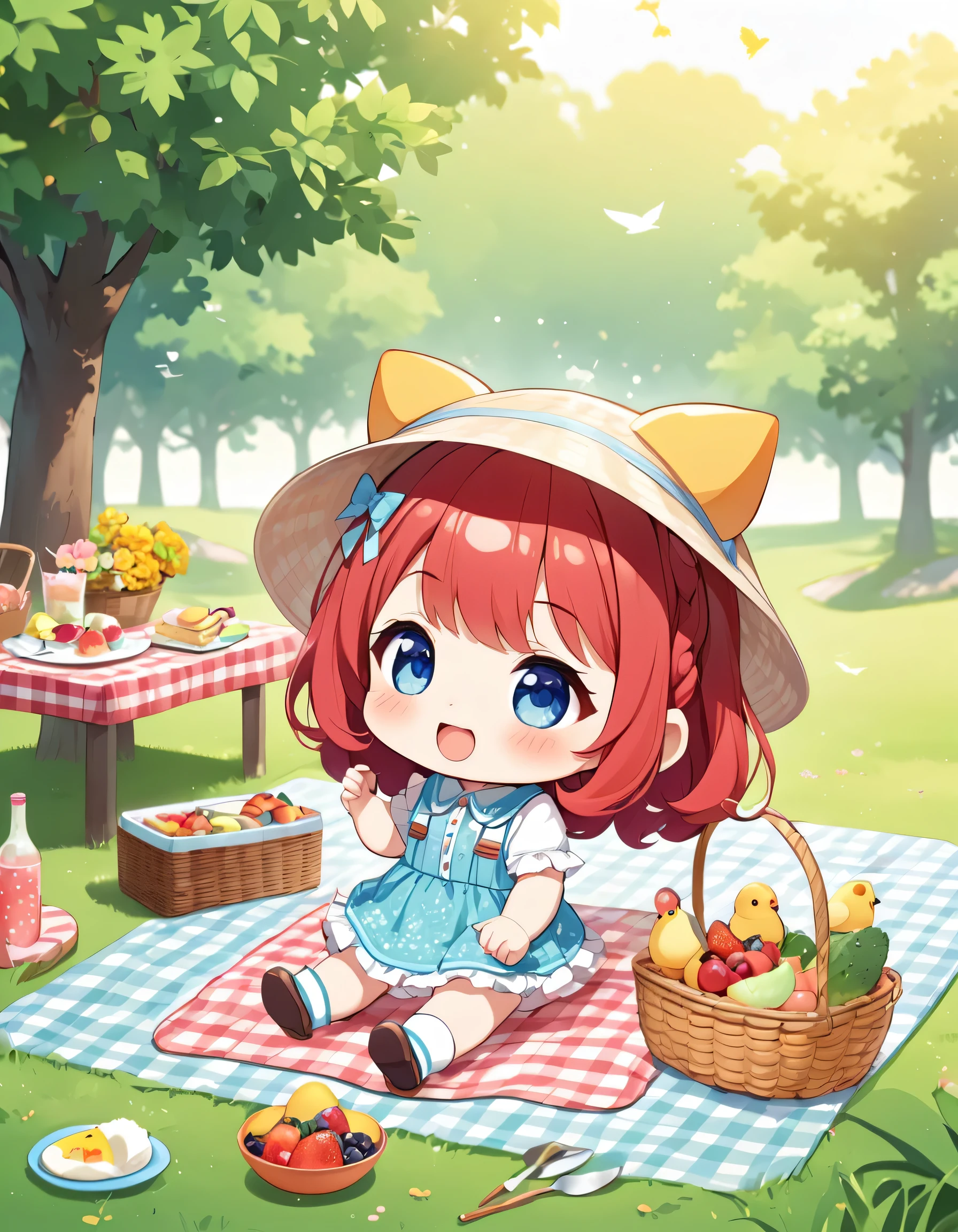 Fujio Akatsuka Style, Kawaii Design, most beautiful girl ever、Chibi, birdie、picnic