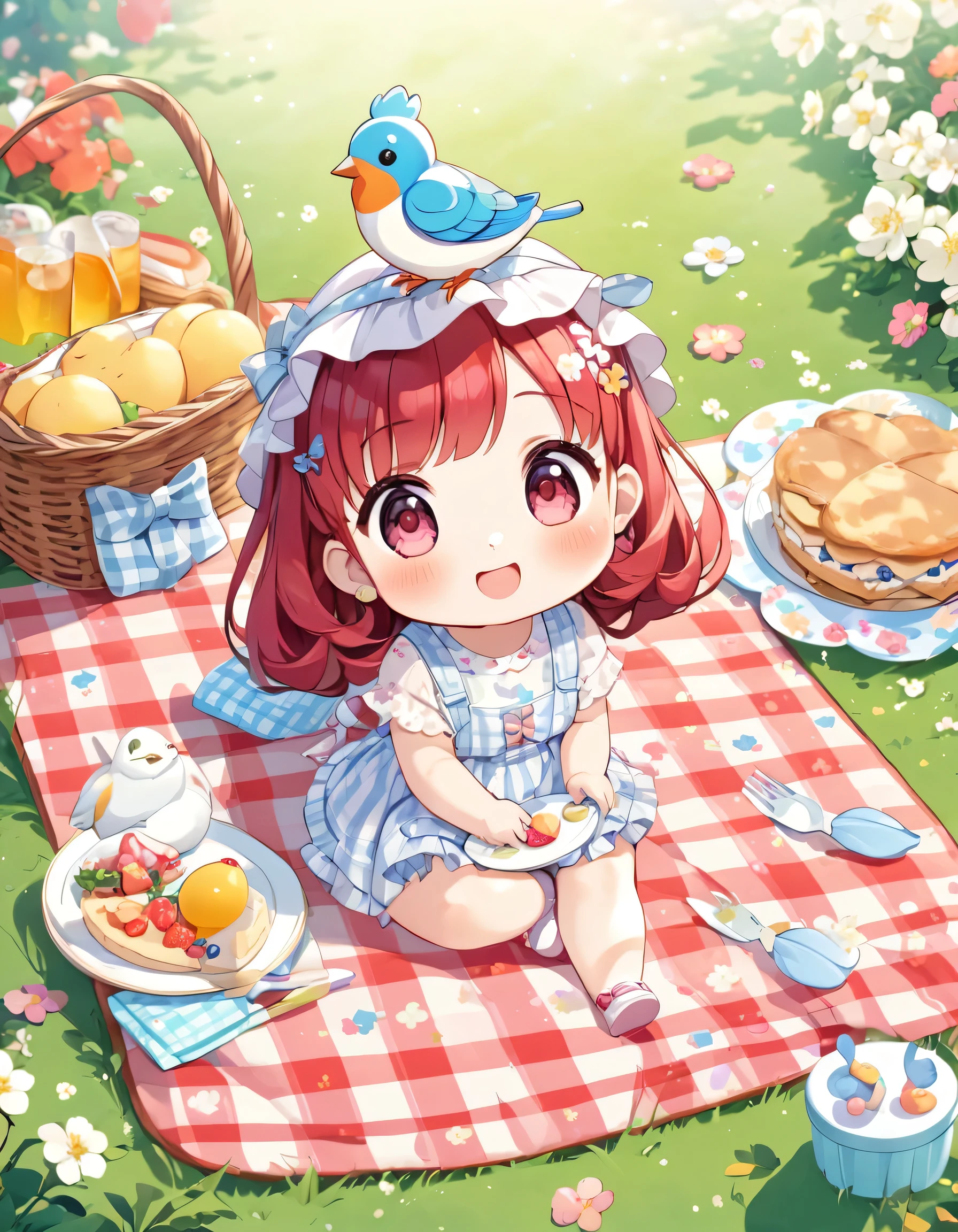 Fujio Akatsuka Style, Kawaii Design, most beautiful girl ever、Chibi, birdie、picnic