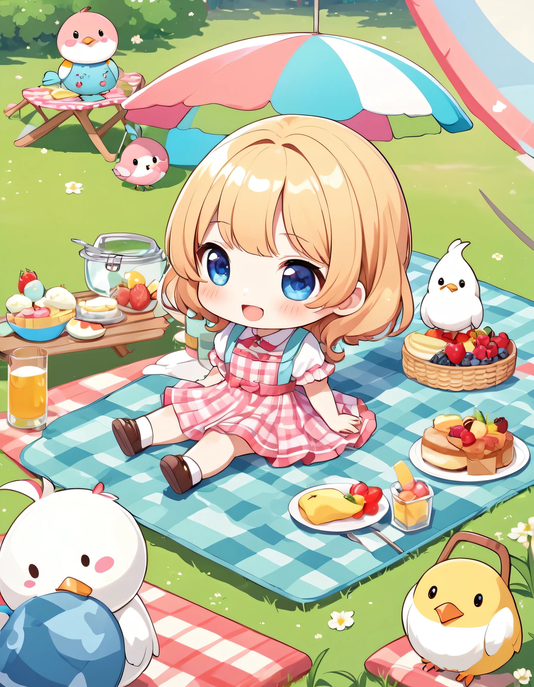 Fujio Akatsuka Style, Kawaii Design, most beautiful girl ever、Chibi, birdie、picnic