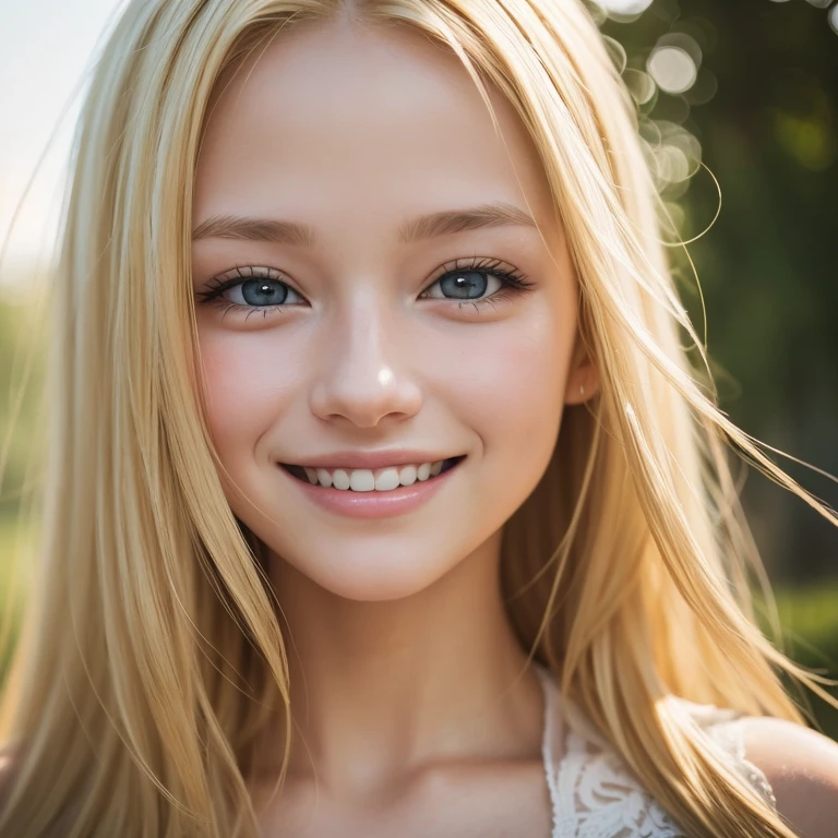 extremely closeup of blonde girl face, smiling, (grainy:0. 8), extremely detailed, (afternoon:1. 1), photorealistic, warm atmosphere, natural lighting, (solo:1. 3), (Masterpiece:1.3), (best quality:1.3),