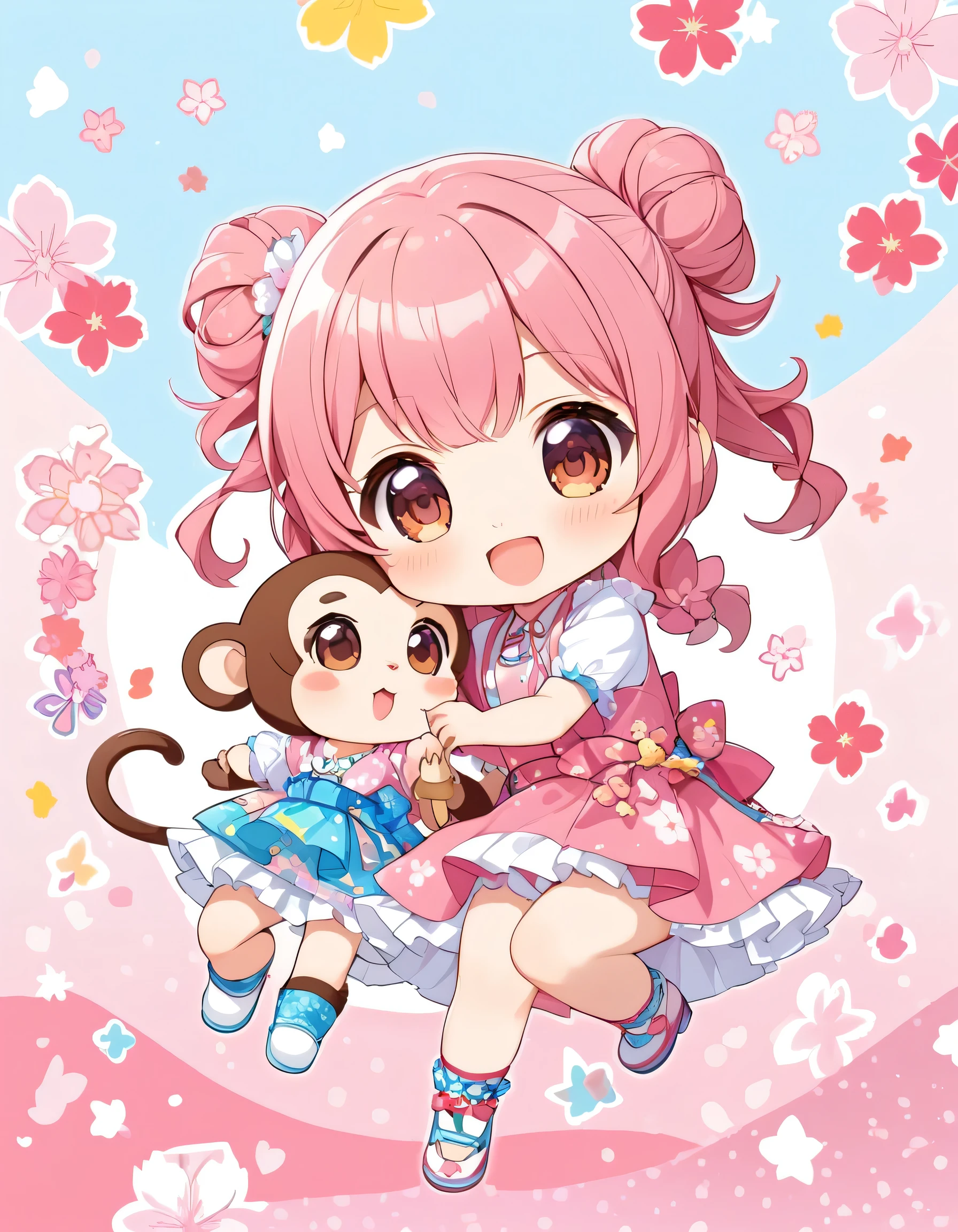 Momoko Sakura Style, Kawaii Design, most beautiful girl ever、Chibi, monkey、playing together