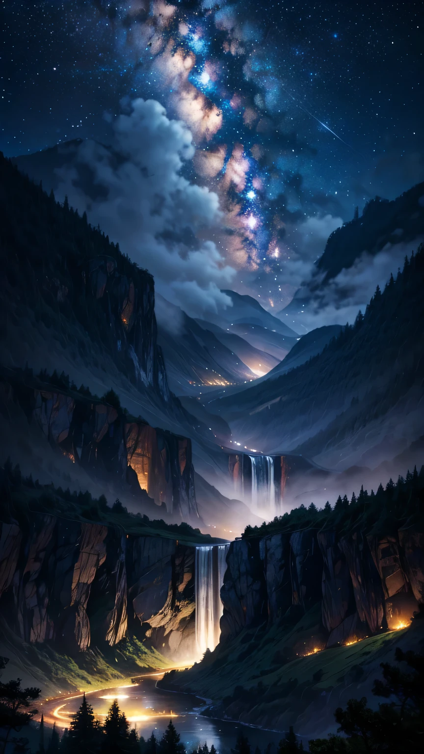 The waterfall drops three thousand feet,I suspect it is the Milky Way falling from the sky