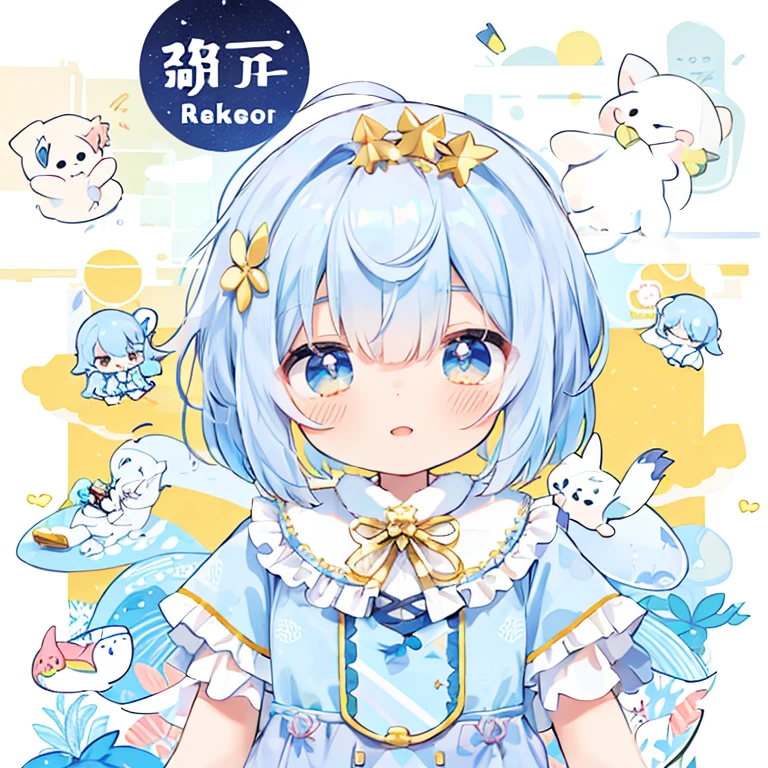 Chibi Character、3 years old、Light blue hair、short、Ruffled Dress
