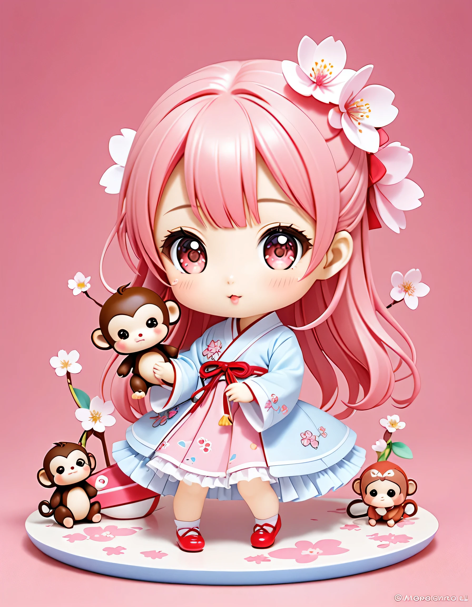 Momoko Sakura Style, Kawaii Design, most beautiful girl ever、Chibi, monkey、playing together