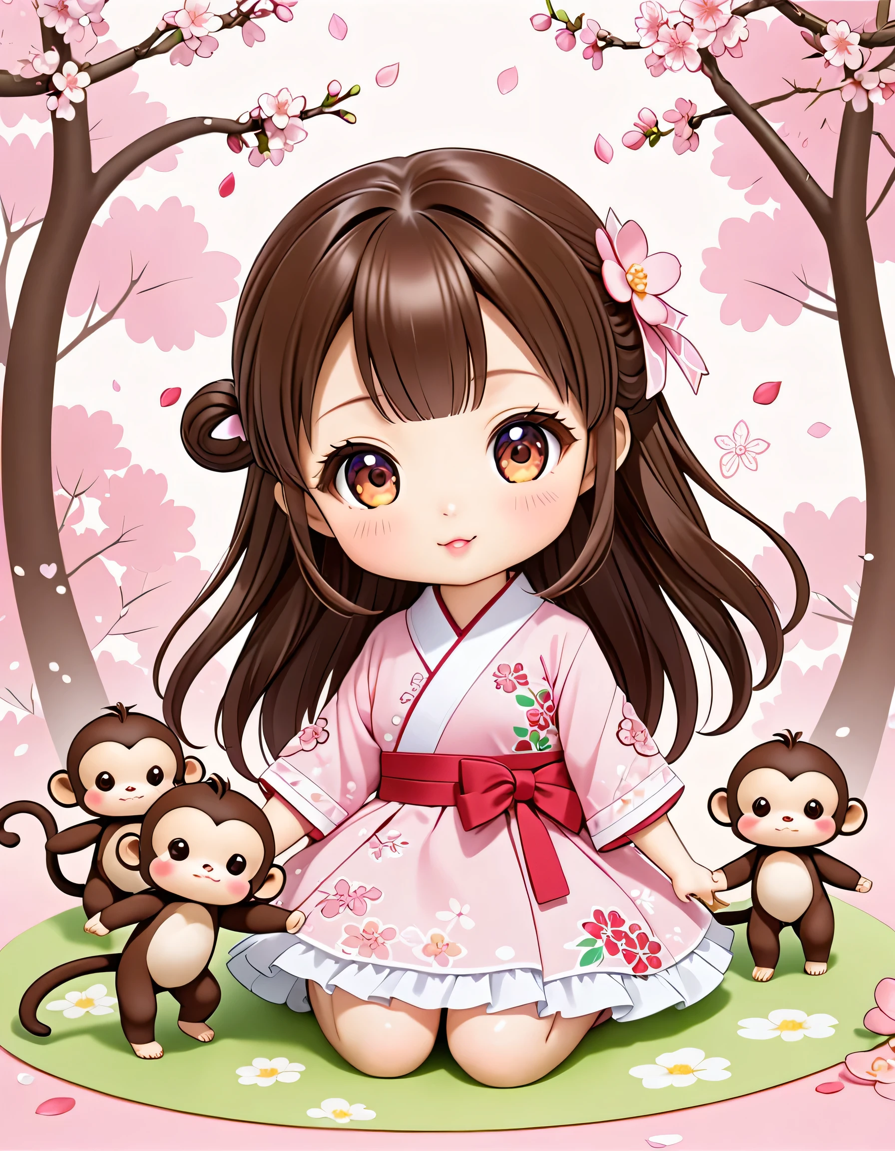 Momoko Sakura Style, Kawaii Design, most beautiful girl ever、Chibi, monkey、playing together