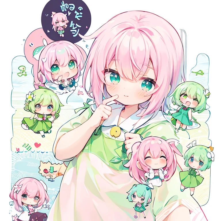 Chibi Character、3 、Pink Hair、Green Dress