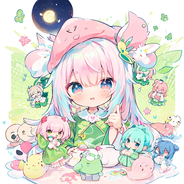 Chibi Character、3 、Pink Hair、Green Dress