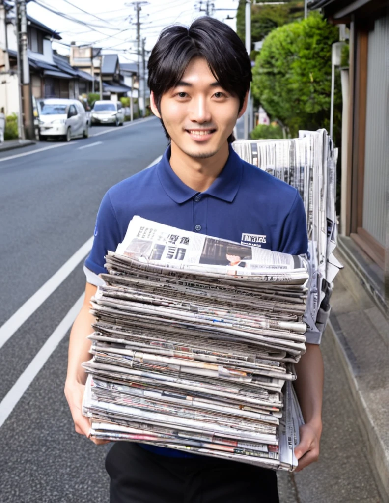 Student delivering newspapers　part-time job Japanese student　Showa