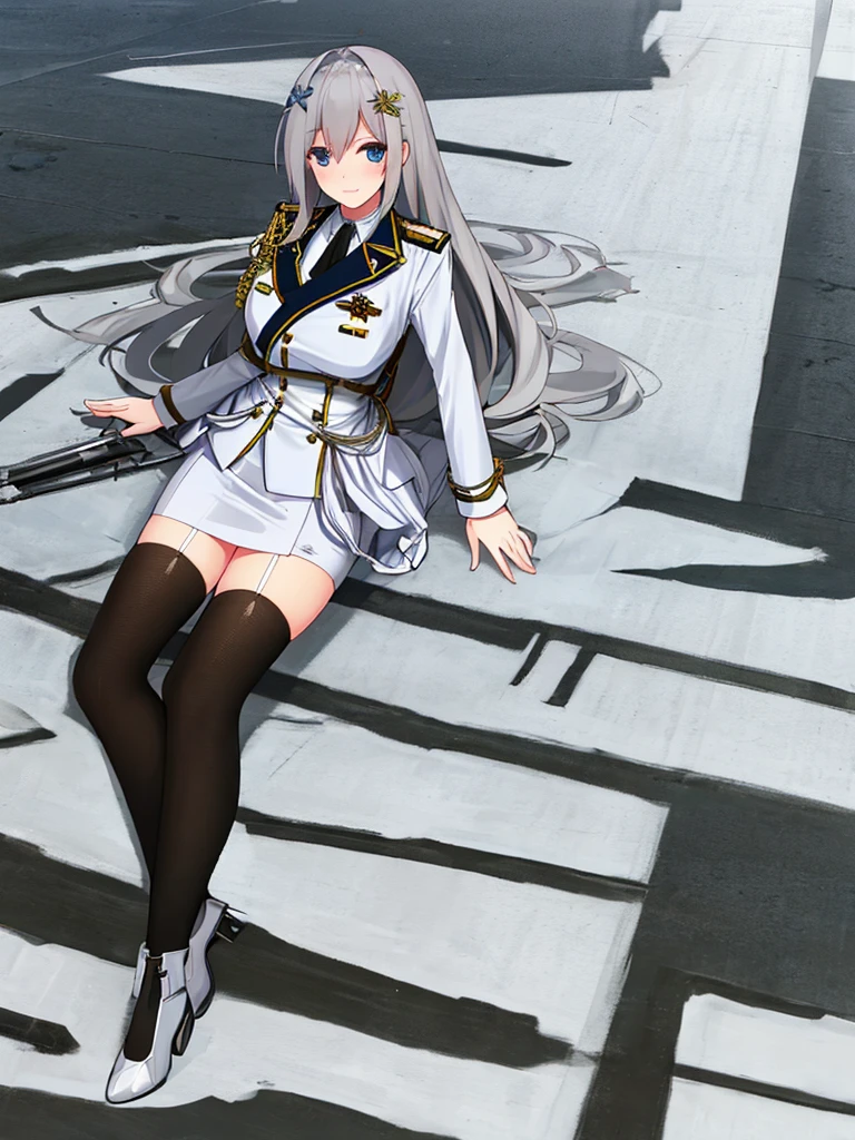 (masterpiece, highest quality:1.2),figure,8k,High resolution,One girl,alone,Cowboy Shot,length_hair,((はだけたClothes装,Sexy pose,chestの谷between,whiteいビキニ、On the bed、Spread your legs)),Have,tie,white Have,skirt,white_hair,Knee socks,Peaked_cap,purple_eye,chest,black_tie,Pleats_skirt,very_length_hair,big_chest,black_coat,miniskirt,Open_coat,just_shoulder,Open_Clothes,zettai_ryouiki,black_Knee socks,army_Have,belt,black_skirt,With collar_shirt,前hair,hair_between_eye,Underbust,blush,