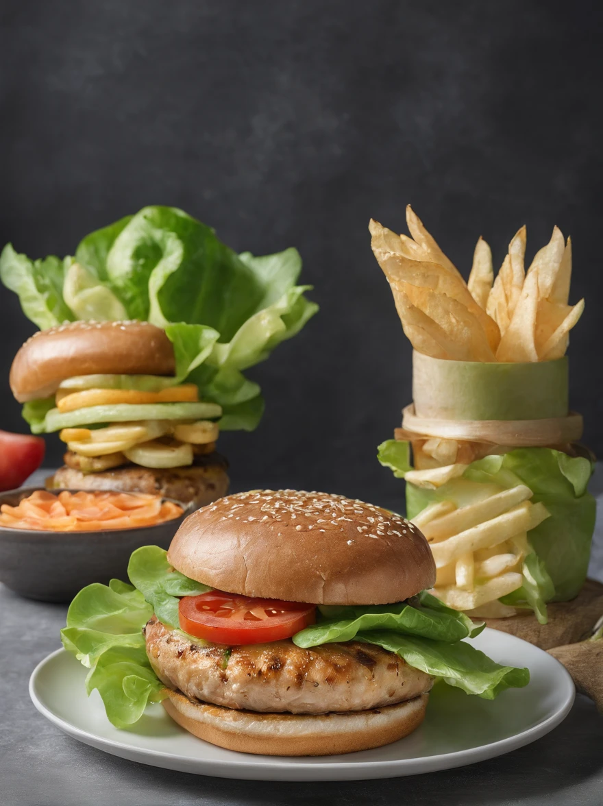 turkey burger on bun with lettuce and fixings