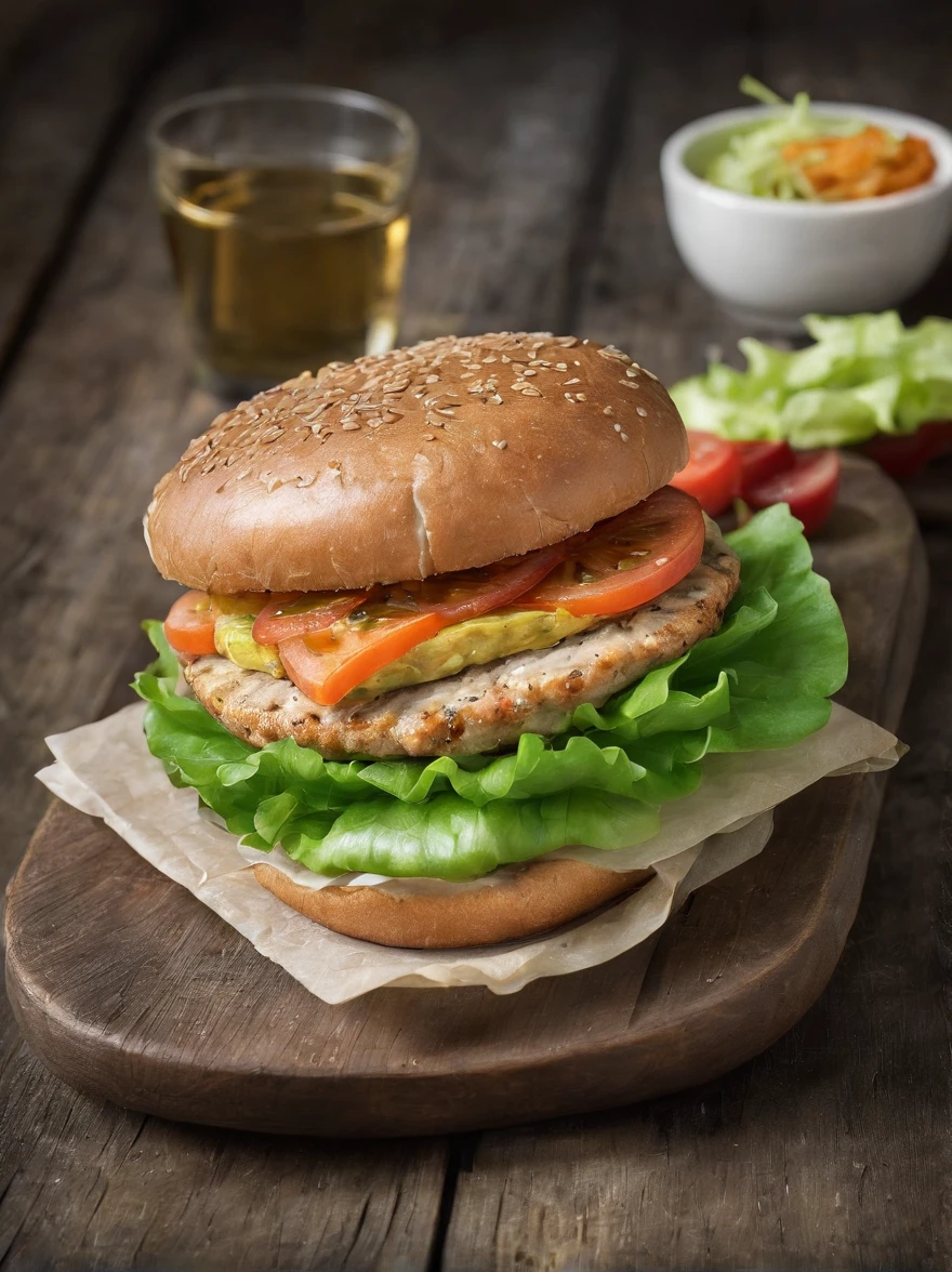 turkey burger on bun with lettuce and fixings