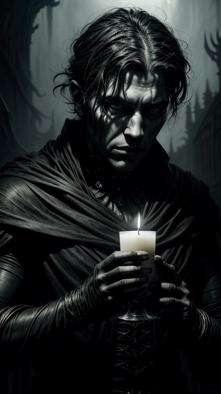 ((fine art masterpiece by Gerald Brom)), ((by Antonio J. Manzanedo)), ((by Brian Kesinger)), ((by John Atkinson Grimshaw)), ((breathtaking dramatic Chthonic Man)), ((dark foreboding fantasy portrait)), ((striking)), ((realistic male character)), ((otherworldly digital painting)), ((invokes an emotional response)), ((riveting)), ((captivating)), ((glowing atmospheric hazy ambience)), full body, (attractive), Eldritch being, beautiful macabre, fancy lighting, glowing in the haze, candles, performing a demon summing ritual.