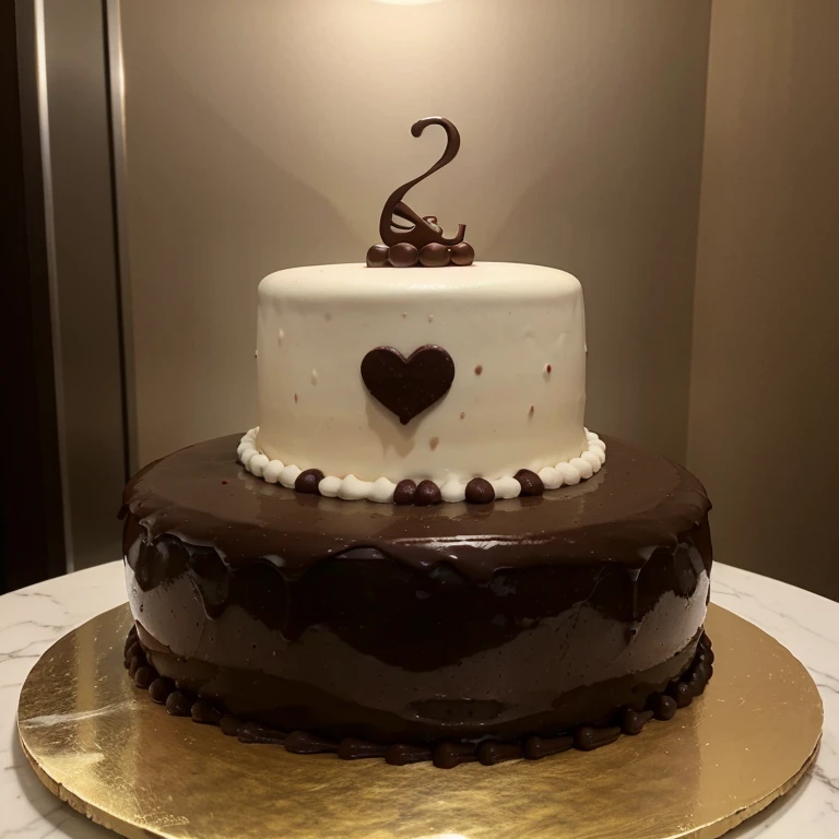 A celebration cake. Perfect image. Penthouse condo. Chocolate icing. 