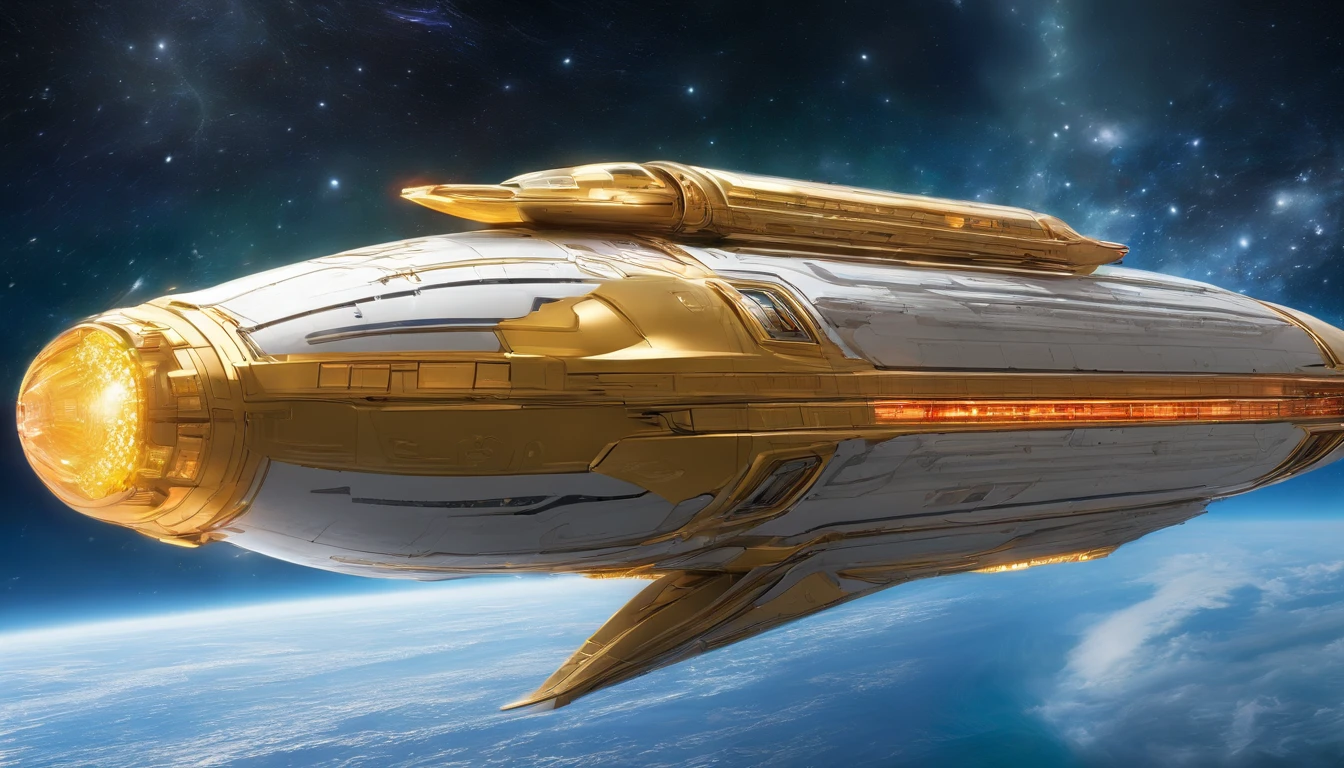 Create a highly detailed, photorealist, hyperrealist, hyperdetailed, masterpiece, seamlessly blending the artistic styles of George Lucas and Leonardo Da Vinci. The subject of the new painting showcases an extraordinary, futuristic sci-fi portrait of an immense starship.
The primary colors of the starship are neon gold and ruby red, creating a striking contrast against the vastness of space. Cream-colored crystalline nacelles, elegantly angled at 75 degrees, emit a mesmerizing neon yellow light, adding to the ship's futuristic allure.
The design of the starship draws inspiration from the visionary styles of George Lucas and the intricate mechanical sketches of Leonardo Da Vinci. Its silhouette echoes the iconic Agamemnon from Babylon 5, featuring distinctive elements such as a 1974 Winnebago-inspired cylindrical bridge. This bridge commands attention with its impressive dimensions: 108 feet in length, 72 feet in width, and towering 36 feet high above the rest of the ship.
Moving along the starship, the cylindrical middle section extends 72 feet in height, 288 feet in length, and spans 144 feet in width, showcasing intricate details and geometric patterns that reflect both artistic mastery and advanced technology. The streamlined mid-section, reminiscent of a Freightliner in its sleek design, stretches a staggering 576 feet in length, emphasizing the ship's immense scale and capability.
Against the backdrop of deep space, speckled with distant stars and nebulae, the starship exudes a sense of grandeur and exploration. The play of light and shadow across its surfaces enhances the realism of the painting, highlighting every curve, panel, and intricate detail of its construction.
This futuristic masterpiece invites viewers to imagine the possibilities of space exploration and technological innovation. It encapsulates the essence of science fiction, where imagination and creativity converge to envision a future where humanity ventures beyond the stars.