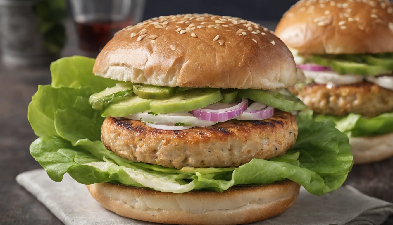 turkey burger on bun with lettuce and fixings