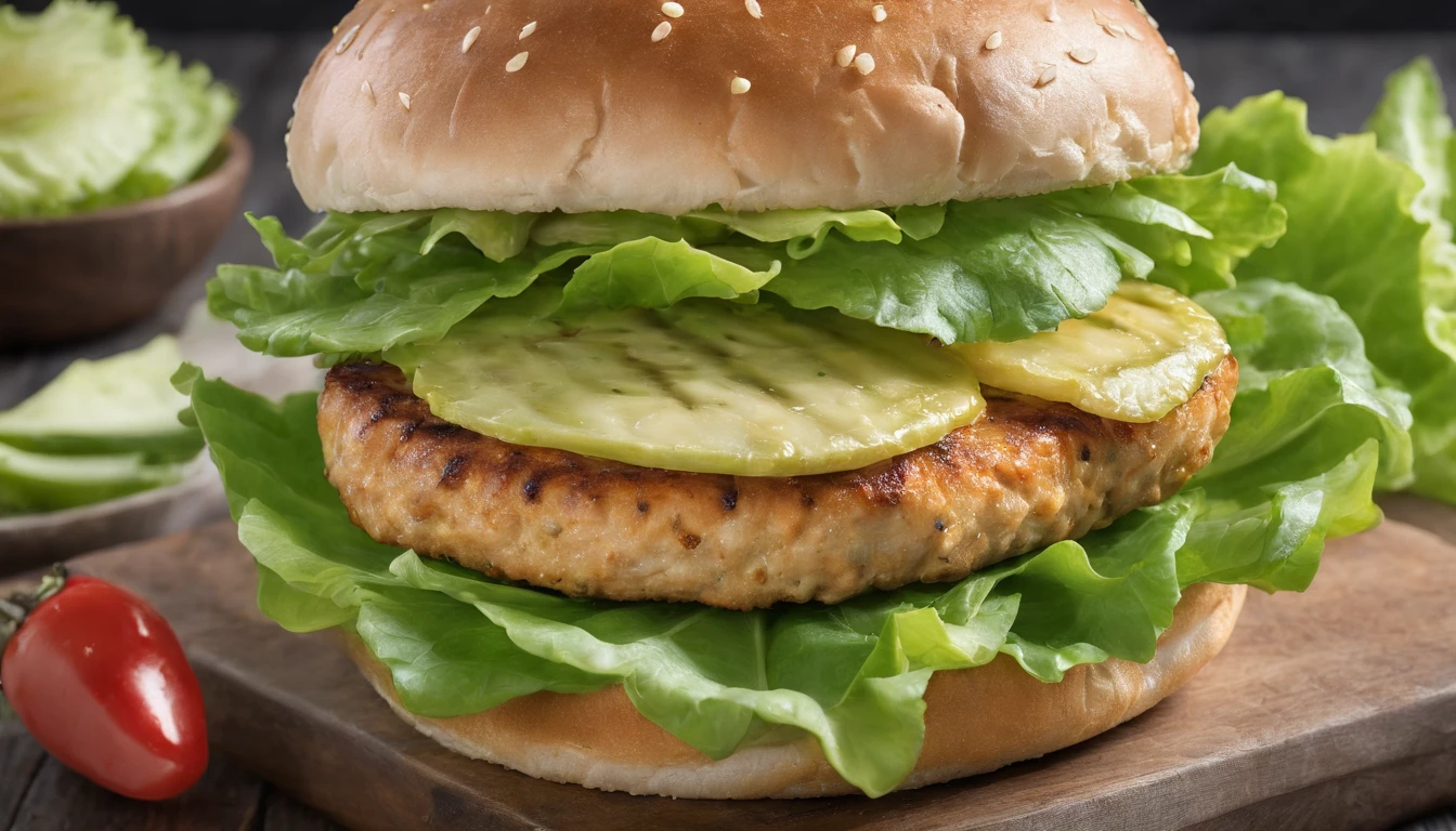 turkey burger on bun with lettuce and fixings