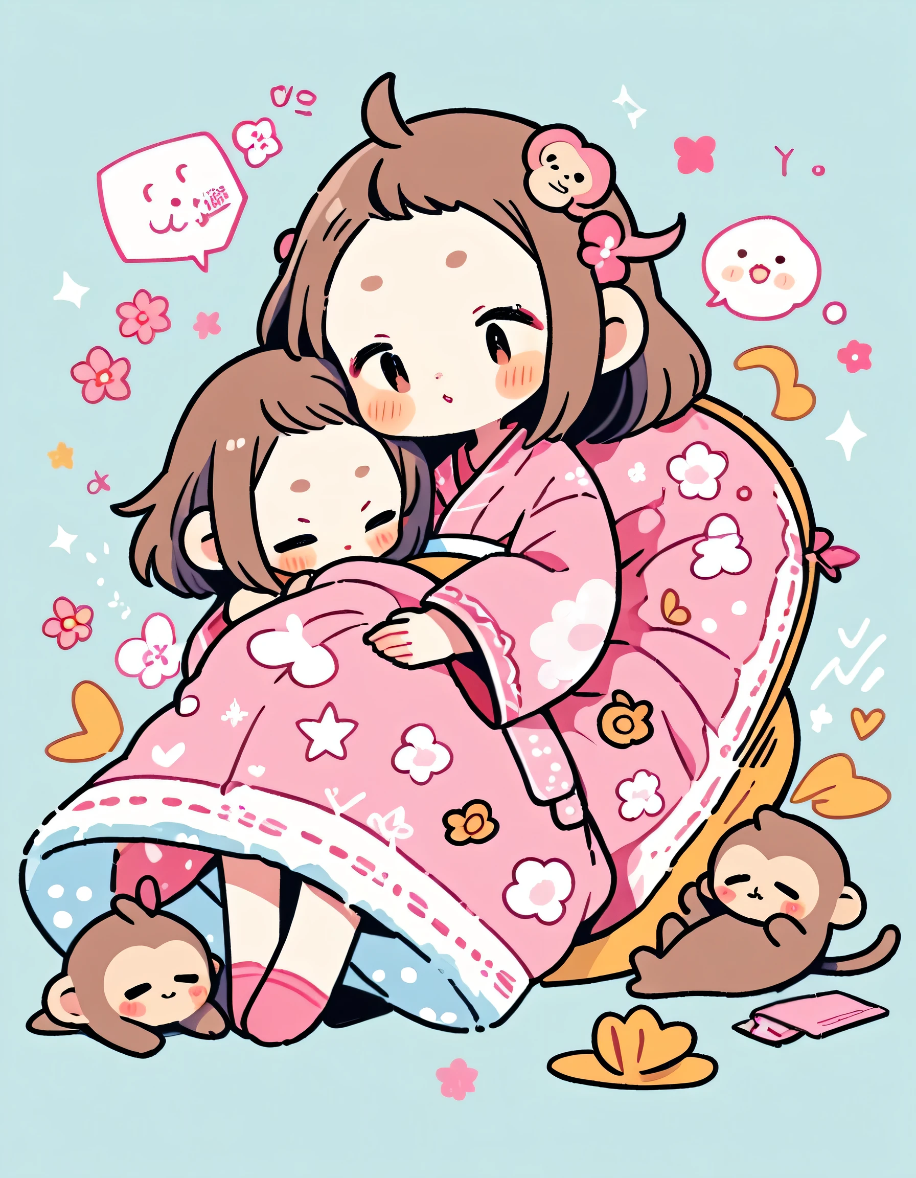 Momoko Sakura Style, Kawaii Design, most beautiful girl ever、Chibi, monkey、sleeping together