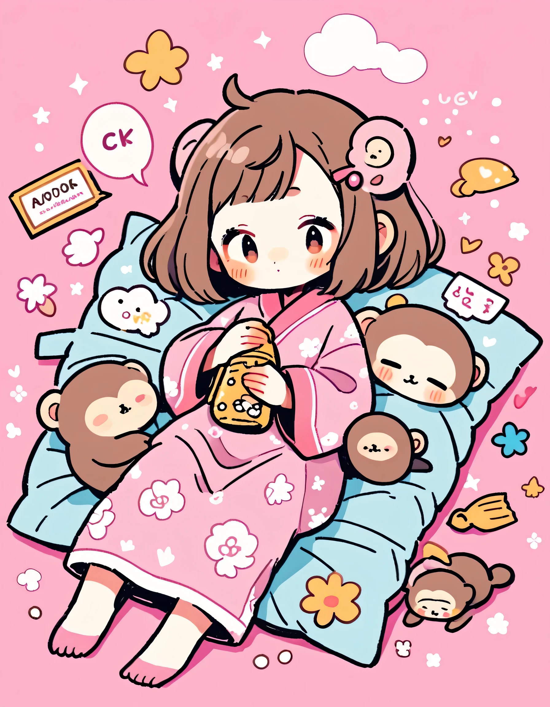 Momoko Sakura Style, Kawaii Design, most beautiful girl ever、Chibi, monkey、sleeping together