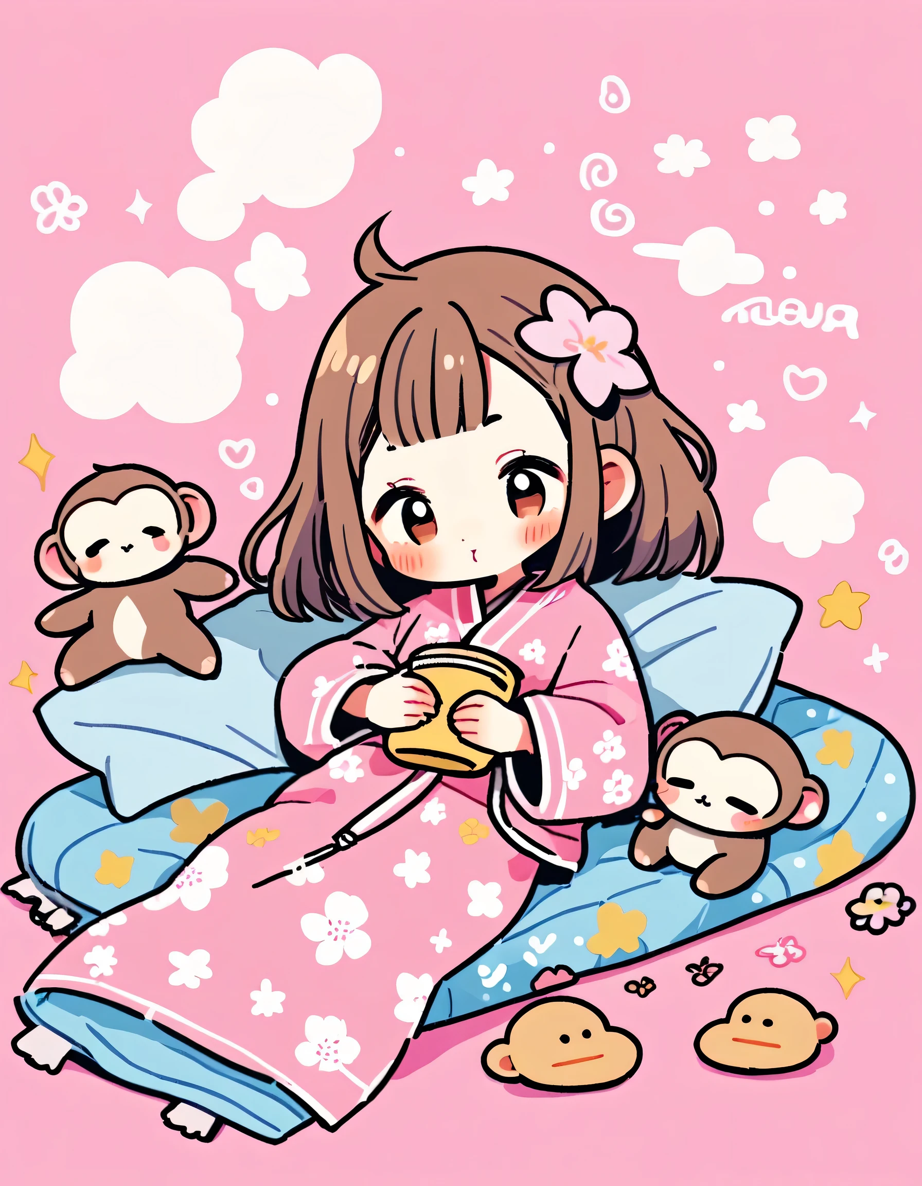 Momoko Sakura Style, Kawaii Design, most beautiful girl ever、Chibi, monkey、sleeping together