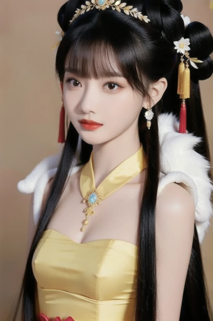 manganese,1 girl,solitary,Jewelry,earrings,actual,Black Hair,black eyes,Vague background,long hair,Vague,whole body,Hair accessories,Lips,Chinese clothes,shut up,